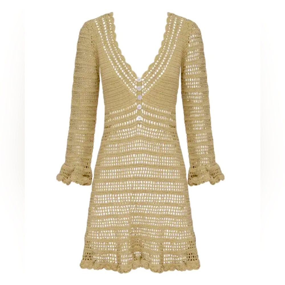 ✨SHE MADE ME  Neha Crochet Mini Dress | Sand